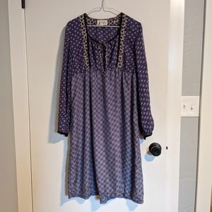 NOA NOA Denmark Silk Floral Checkered Print Long Sleeve Peasant Dress